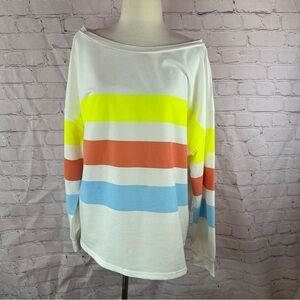 NWT  Boutique Neon stripe fleece sweatshirt sweater weather casual sz XL